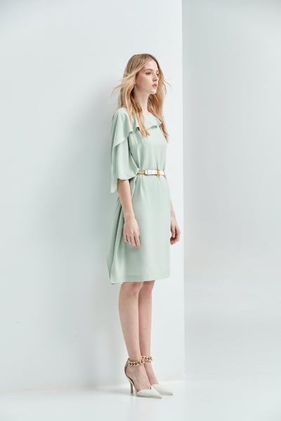 Asymmetric Flounce Collar Shift Dress