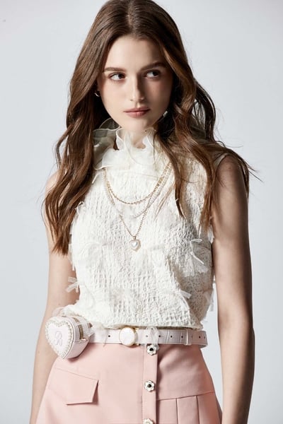 Ruffle Collar Vest With Mesh Fringe Detail