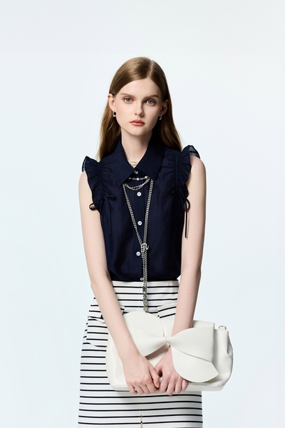 Navy Ruffle Detail Vest