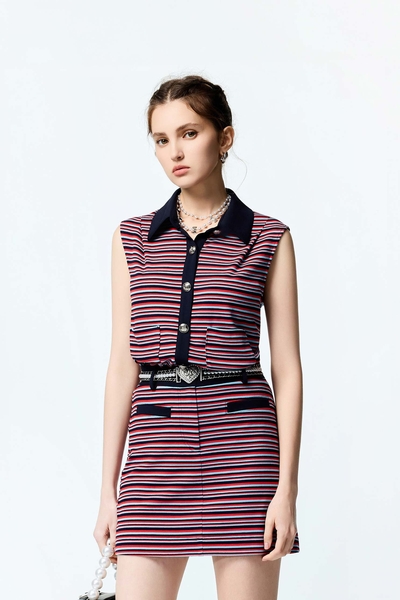Multi Stripe Navy Contrast Vest