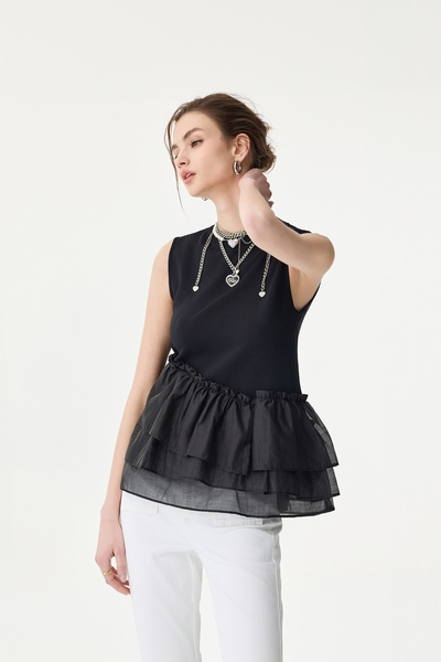 Tired Ruffle Detail Knit Vest