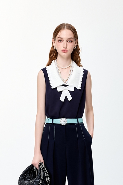 Contrast Collar Navy Vest