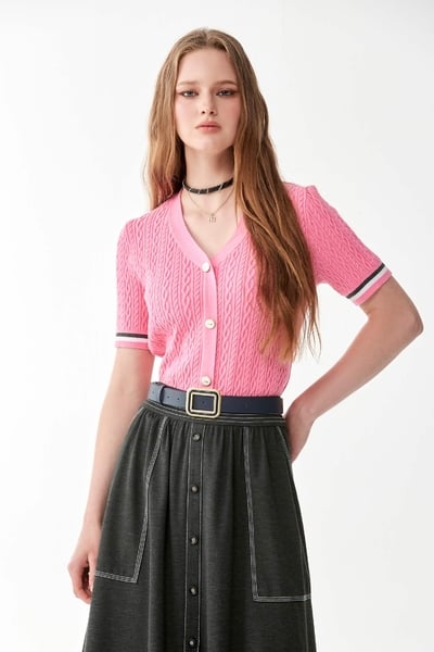 V-neck Button Front Knit Top