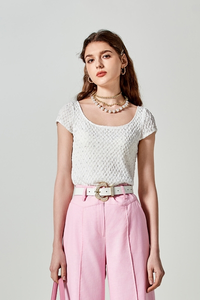 Short Sleeve Textured Top