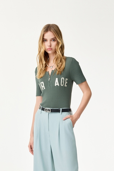 Embroidered Slogan Knit Top