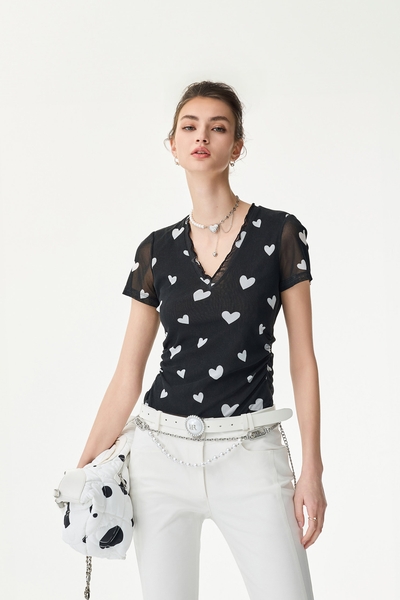 Heart Print Short Sleeve Top