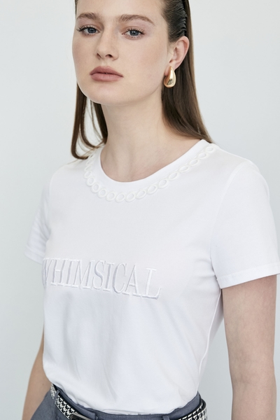 Front Embroidered Slogan Short Sleeve Tee