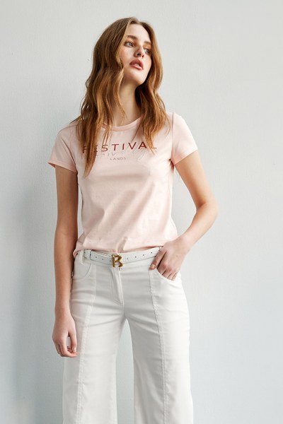 Embroidered T-Shirt Top With Text