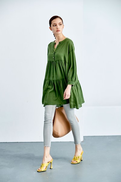 Mid-Length Babydoll Green Top