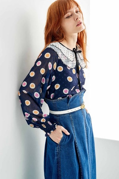 Colourful Dotted Print Chffon Blouse