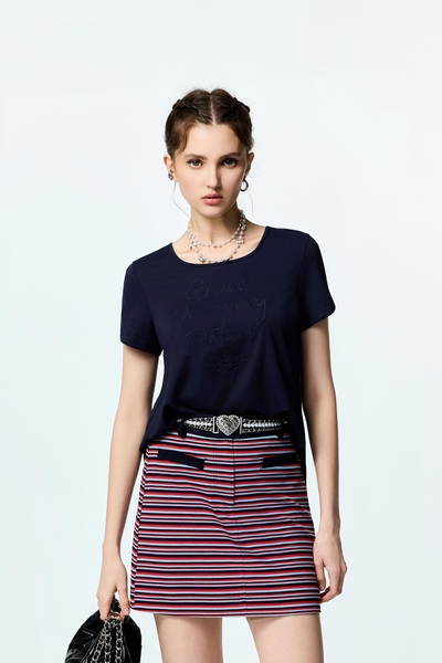 Back Hollow Out Navy Tee