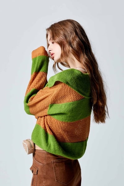 Colour Block Collar Knit Top