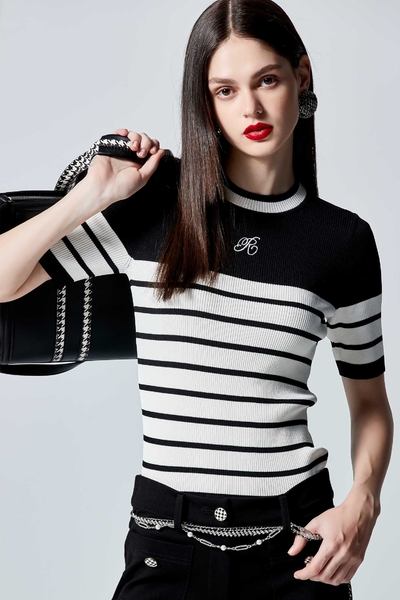 Short Sleeve Stripe Knit Top