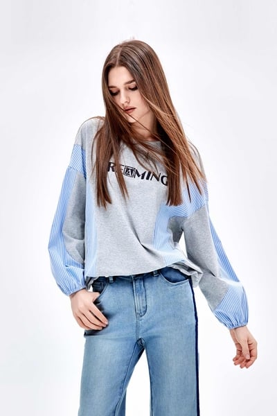 Front Slogan Patchwork Top