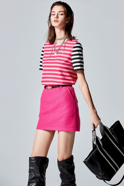 Stripe Print Colour Contrast Short Sleeve Top