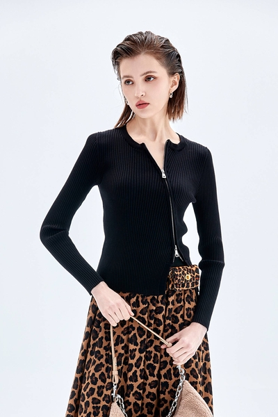 Asymmetric Front Zip Long Sleeve Top