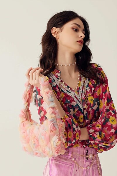 Bold Floral Print Chiffon Top