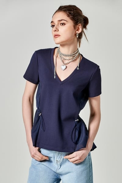 V-neck Drawstring Top