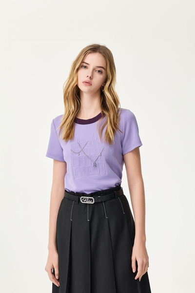 Front Embroidered Graphic Purple Tee