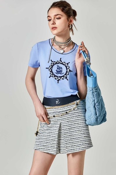 Front Graphic Embroidery Asymmetric Tee