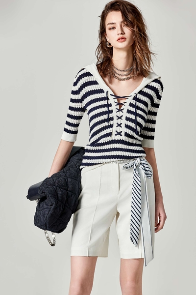 Navy Stripe Sailor Collar Knit Top