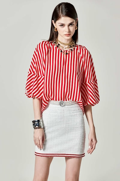 Red White Stripe Puff Sleeve Top