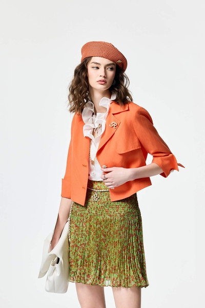 Crop Button Front Linen Blazer