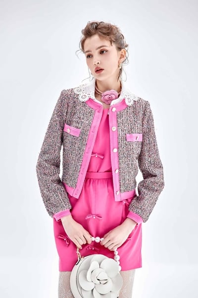 Detachable Lace Collar Tweed Jacket