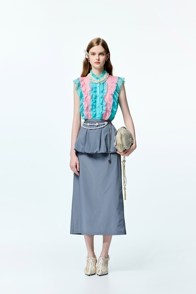 Fake Two Piece Taffeta Skirt