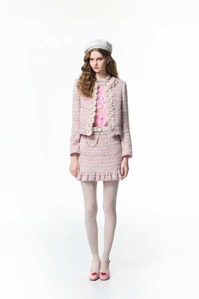 Pink Tweed Sequin Skirt