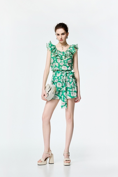 Floral Print Belted Bow Shorts
