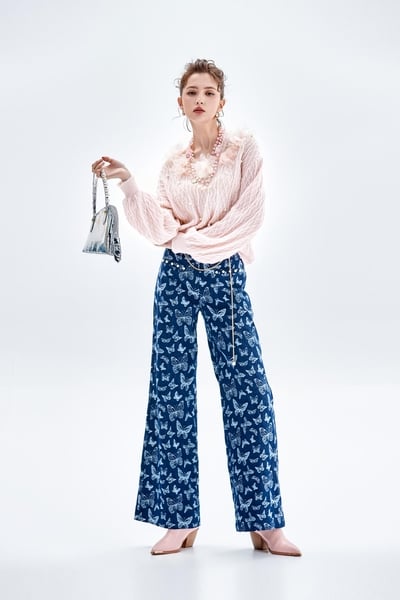 Butterfly Print Wide Leg Jeans