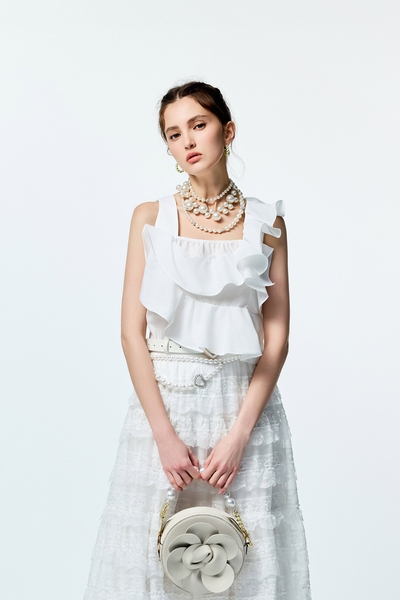 Asymmeric Ruffle Detail Vest