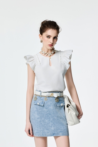 Pleated Ruffle Detail Vest