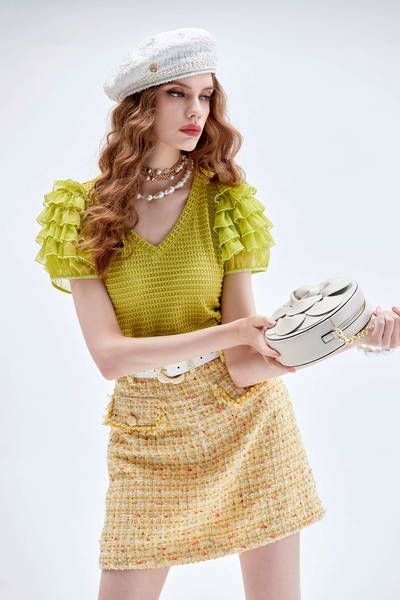 Apple Green Ruffle Sleeve Top