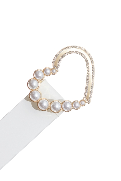 Heart With Pearl Detail Hardware Leather Belt