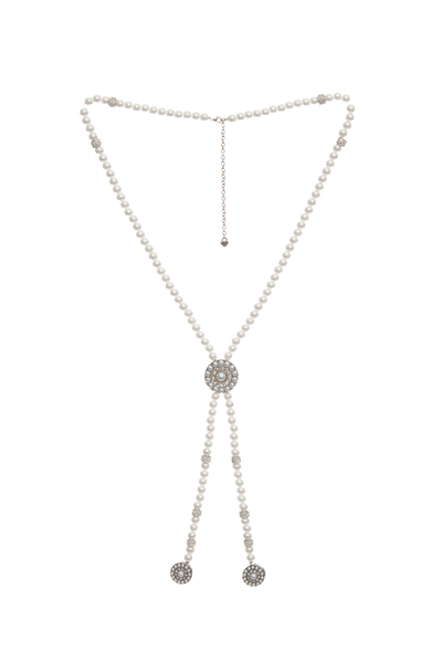 Long Pearl Necklace With Rhinestone Detail