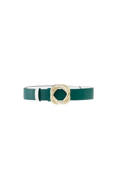 Pearl Applique Buckle Leather Belt