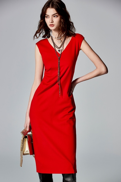 V-neck Side Gather Detail Dress