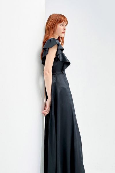 V-Neck Ruffle Sleeve Full Length Dress