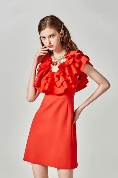 Flounce Neckline Sheath Dress