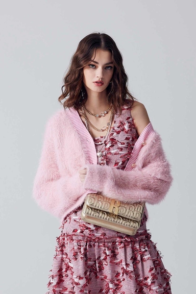 Pink Mohair Knit Cardigan