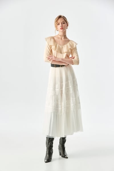 Pleated Skirt With Lace Detail