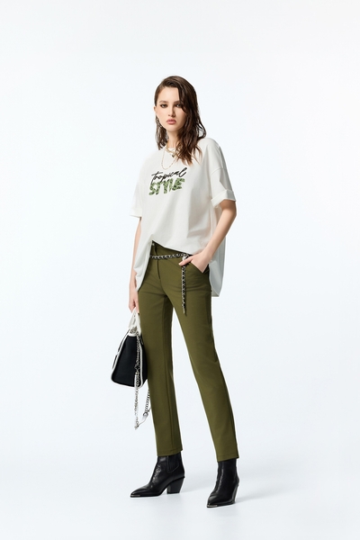 Slim Fit Pants With Waistband Graphic Detail