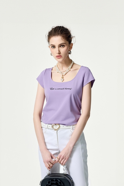 Short Sleeve Shirring Detail Tee
