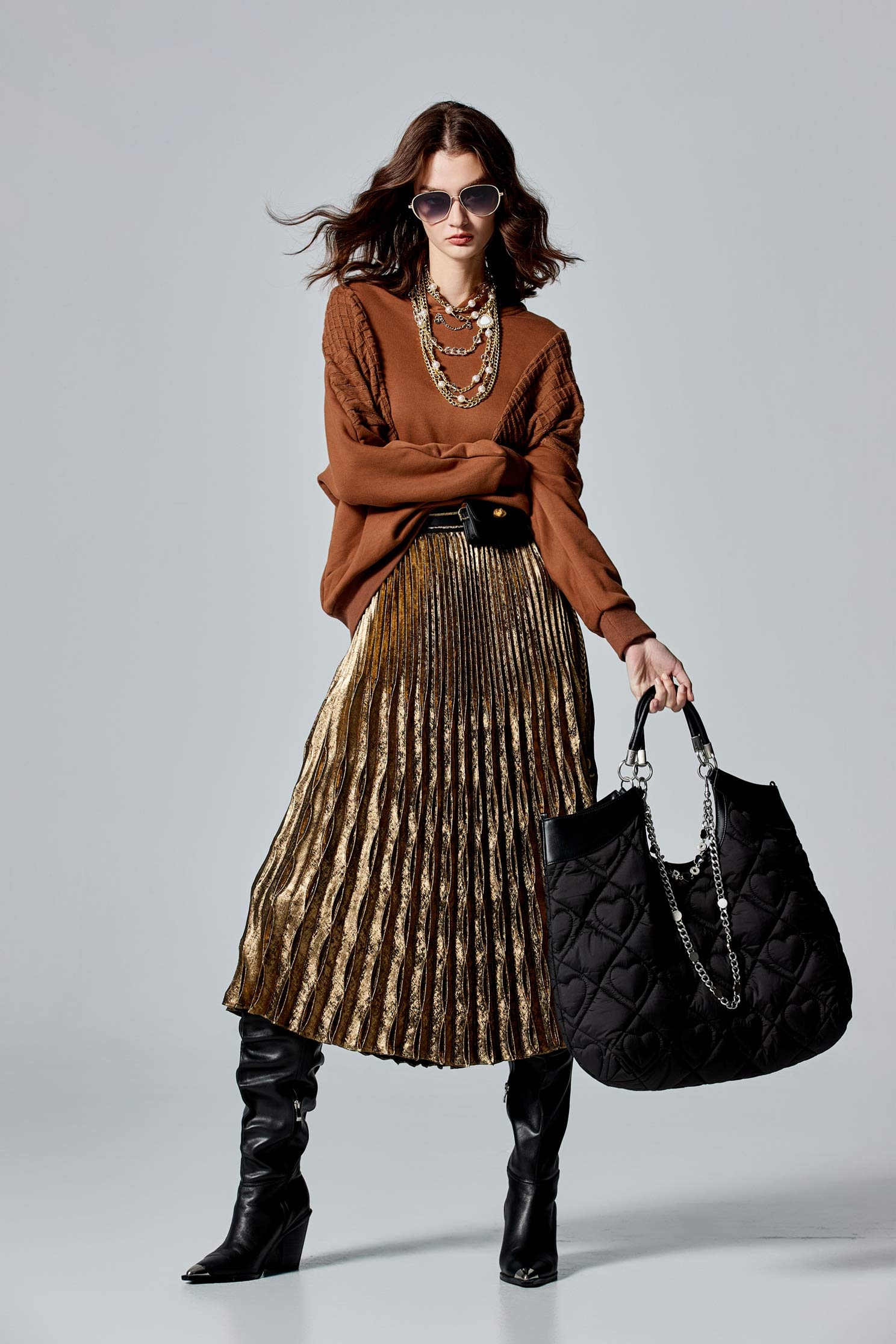 Metallic pleated skirt online best sale