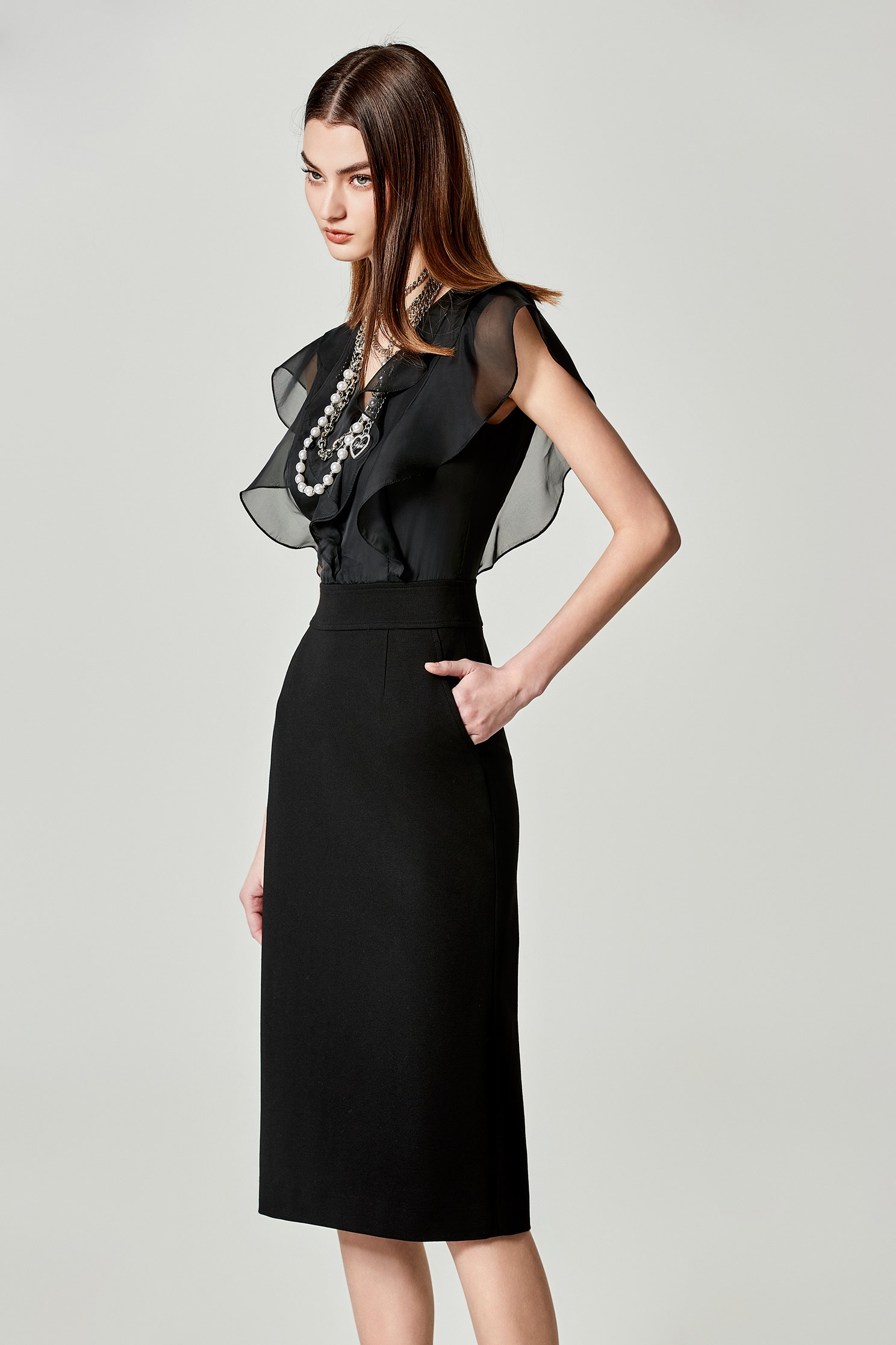 Side Slit Diamond Pattern Pencil Skirt | iROO Online Shop