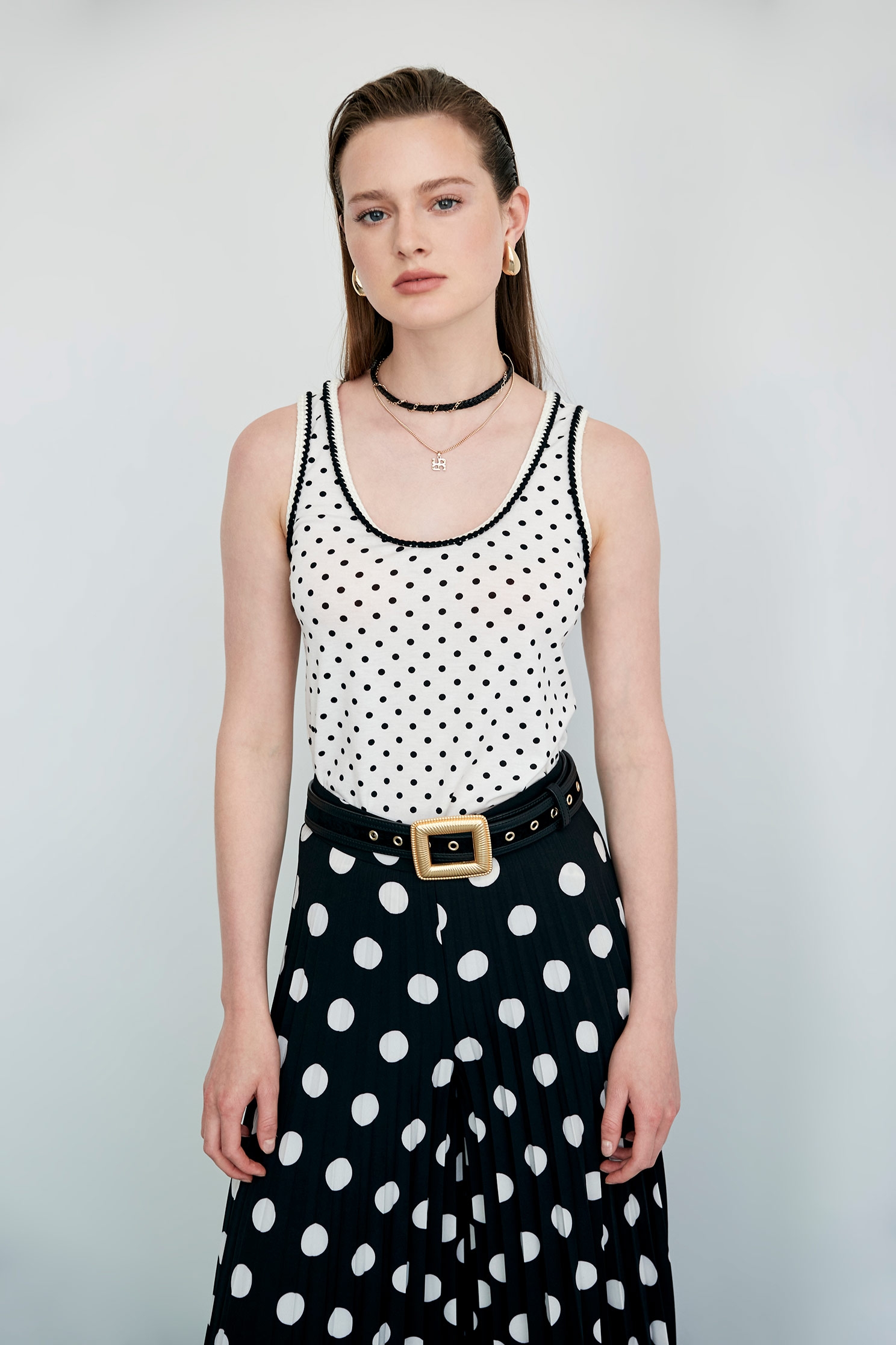 Polka Dot Tie Front Layer Skirt | iROO Online Shop | Dress
