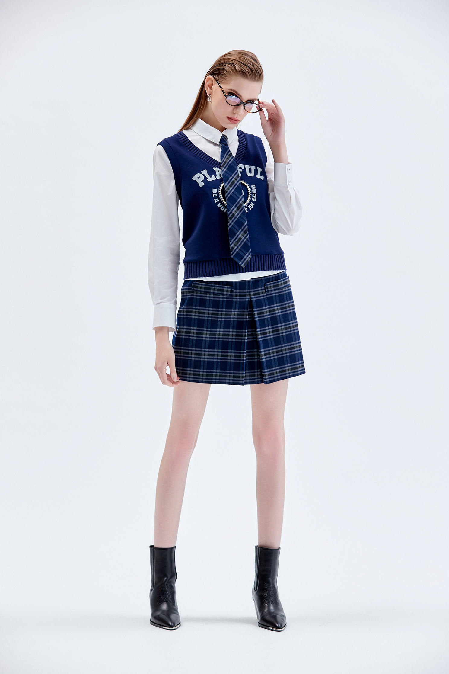 RONRON★韓国★人気★RIBBON PATTERN DENIM SHORT SKIRT 2色 DOT PATTERN BANDING KNIT MINI SKIRT CHARCOAL PINK DOT
